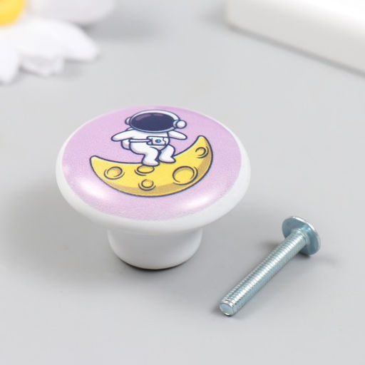 Фурнитура для шкатулки, ручка «Космонавт на месяце», керамика, металл, 3.8×3.8 см