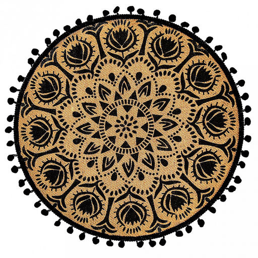 Салфетка декоративная "Сомбреро" д38см черный, джут, с рисунком, с помпонами (Китай)