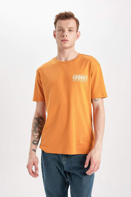 Футболка из плотной ткани обычного кроя с круглым вырезом и принтом на спине с короткими рукавами - Defacto фото 8