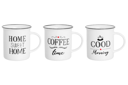 Набор 3 кружек 310 мл "HOME SWEET HOME" + "COFFEE TIME" + "GOOD MORNING" NEW BONE CHINA