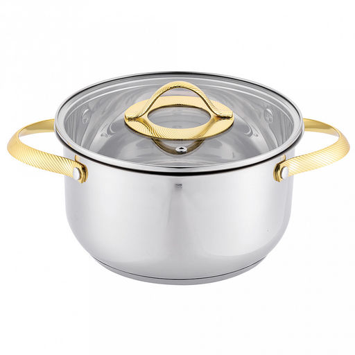 Кастрюля из нержавеющей стали "Олимпия" 2,7л, д15,5см, h11,7см, s0,4мм, дно s2,4мм, стеклянная крышка, подарочная коробка, "Appetite" (Китай)