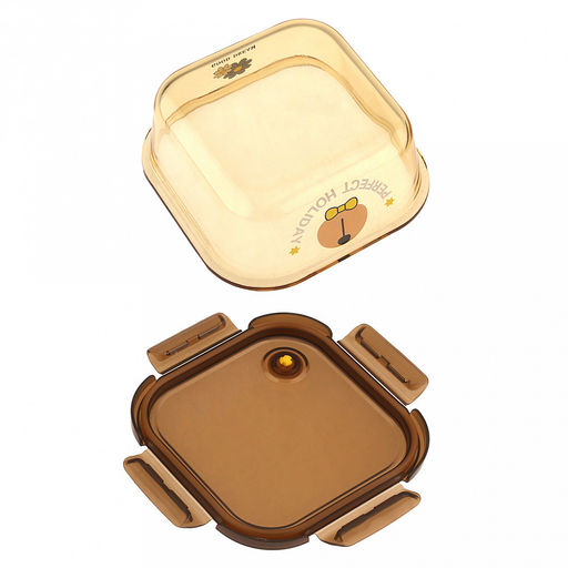 "Мишины мечты" Контейнер стеклянный 780мл, 14,8х14,8см h6,3см, боросиликатное стекло, с деколью, цвет - медовый, квадратный, пластмассовая крышка с пароотводом, герметичная, с клипсами, с силиконовым уплотнителем (Китай)