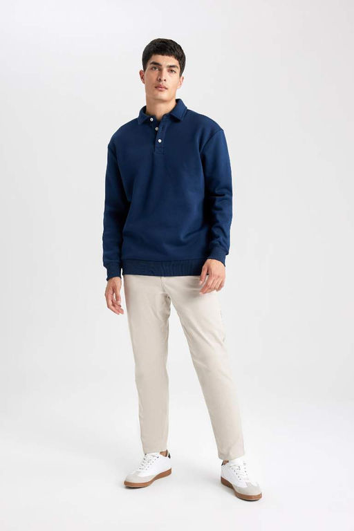 Толстовка комфортного кроя с воротником-поло - Defacto фото 5