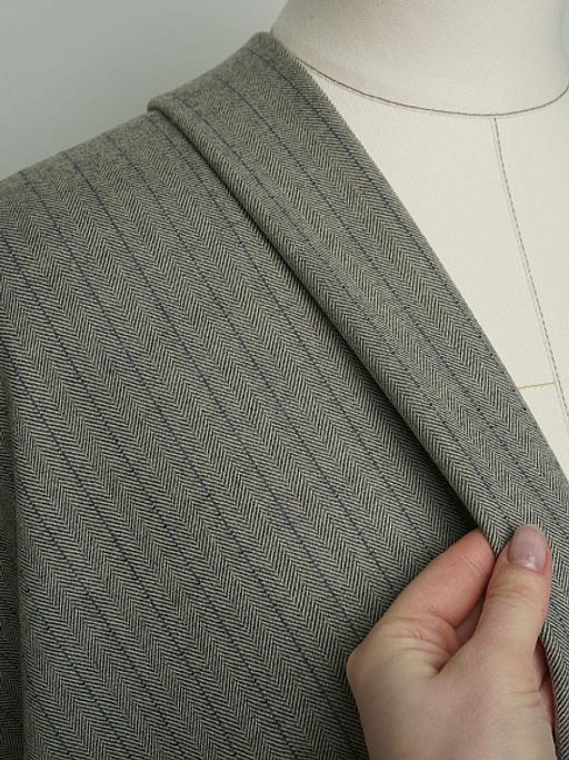 Шерсть костюмная Елочка-полоска цв.серо-бежевый с зеленым оттенком, ш.1.55м, шерсть-65%, п/э-35% - Купава фото 14