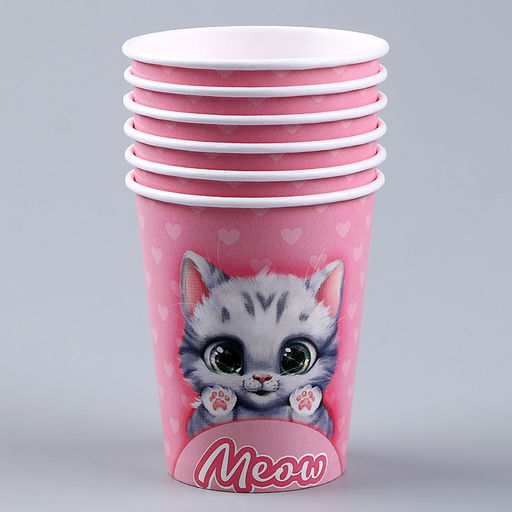 Набор бумажной посуды Котик: 6 тарелок, 1 гирлянда, 6 стаканов - Страна карнавалия фото 5