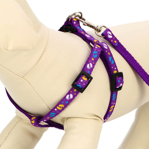 Комплект Цветные следы, поводок 120 х 1 см, ОГ 23-35 см, фиолетовый - Пижон фото 3