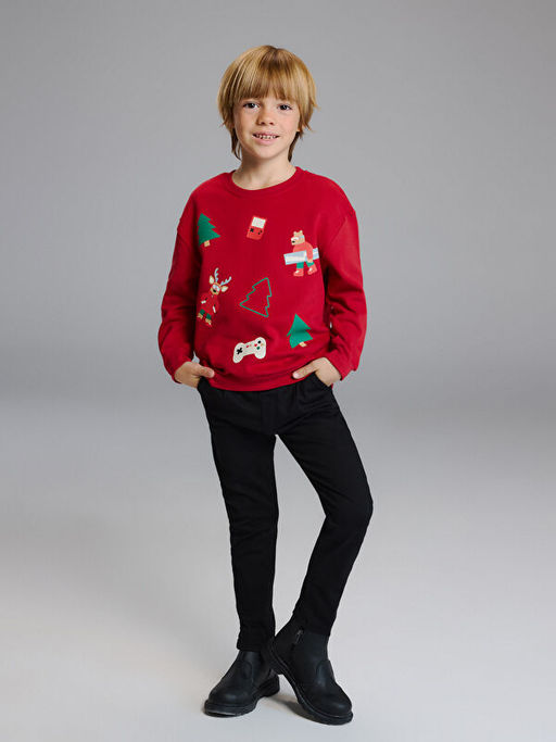 Y?lba?? Temal? Erkek ?ocuk Kal?n Sweatshirt