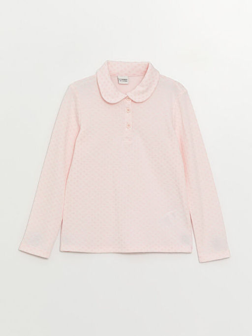 Polo Yaka Kendinden Desenli Uzun Kollu K?z ?ocuk Ti??rt