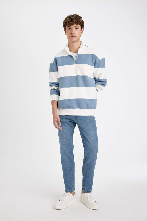 Толстовка в полоску с воротником на молнии свободного кроя - Defacto фото 2