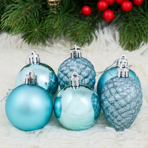 Ёлочные игрушки Небесный, набор 8 шт. (4 шара d=5 см, 4 шишки), голубой - Зимнее волшебство фото 2