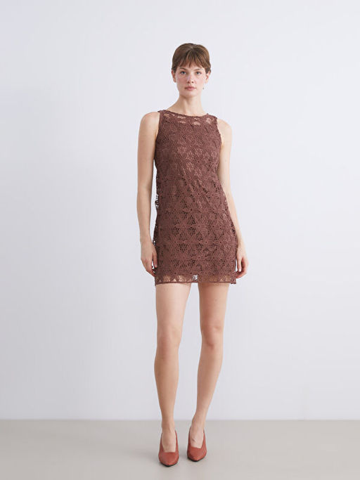 Bisiklet Yaka Dantelli Mini Elbise