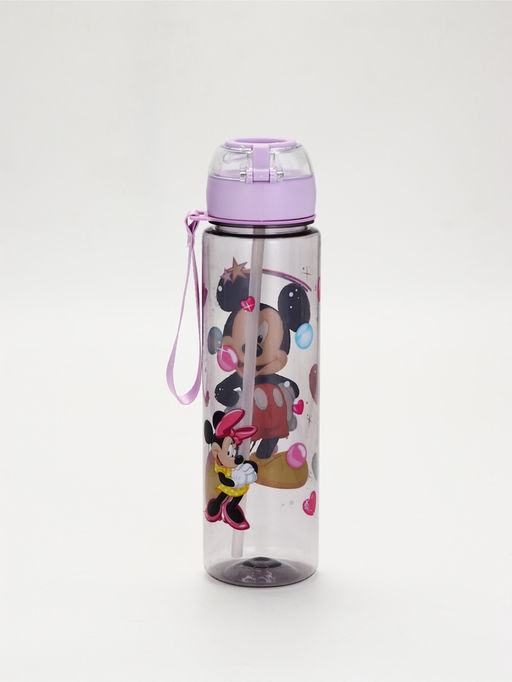 Бутылка пластиковая с трубочкой, 800 мл, фиолетовая