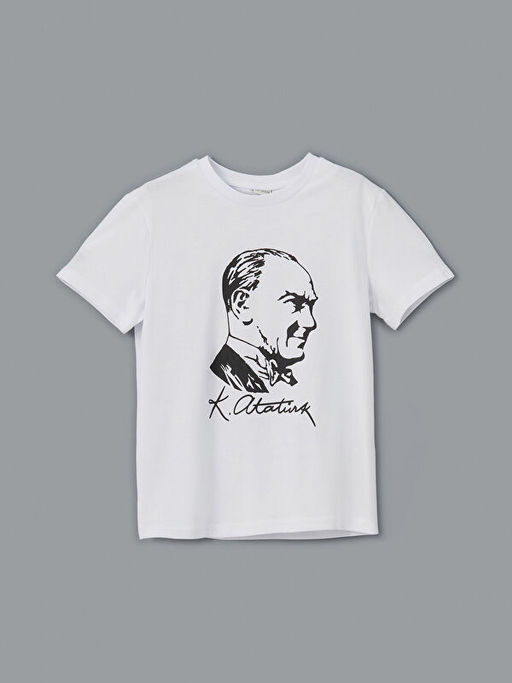 Bisiklet Yaka Atat?rk Bask?l? Erkek ?ocuk Ti??rt