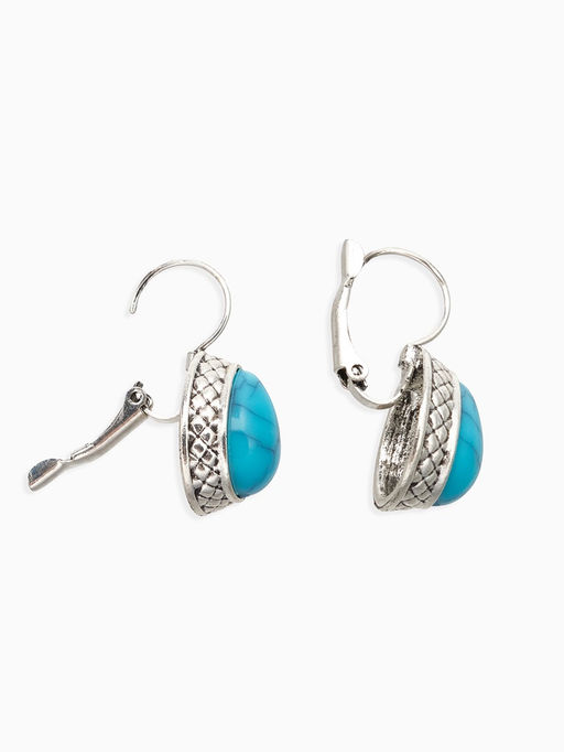 Серьги под натуральный камень Этника капля бирюзы, цвет голубой в чернёном серебре