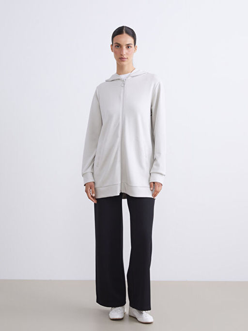 Kap??onlu Oversize Kad?n Fermuarl? Sweatshirt