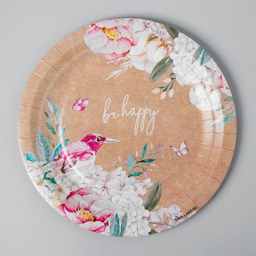 Цена за 10 шт. Тарелка одноразовая Flowers, крафтовая, однослойная, 18 см - Страна карнавалия фото 5