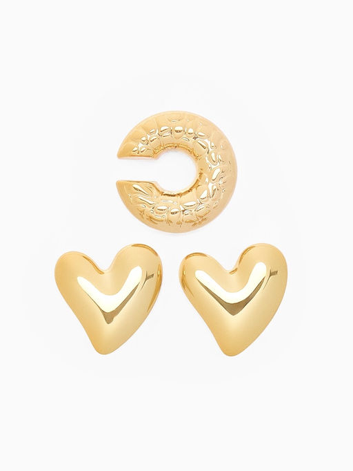 Серьги и каффы QF «Сердечки», набор, бублик, цвет золото