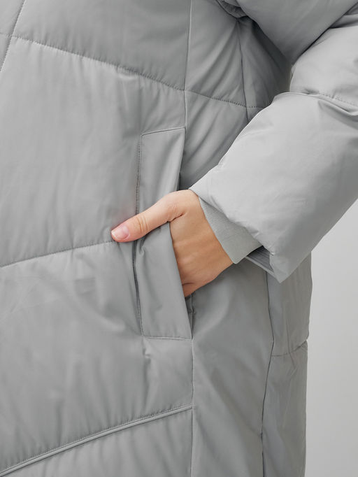 Пальто летучая мышь женское с капюшоном зимнее серого цвета 9616Sr - Mtforce фото 10