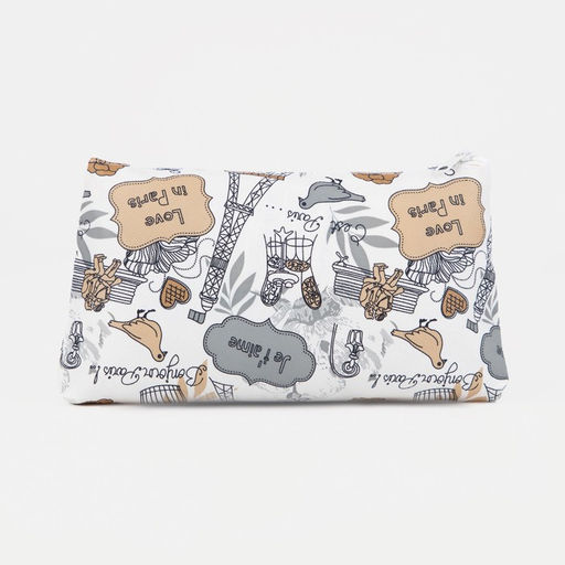 Цена за 3 шт. Косметичка-пенал на молнии, плоская, маленькая, с рисунком Париж, бежевая/серая - Simaland фото 2