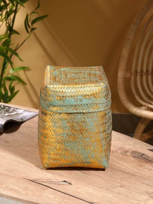 Корзинка плетёная «Голден», 20×20×26 см, голубая