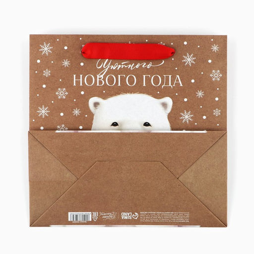 Цена за 2 шт. Пакет подарочный новогодний крафтовый квадратный «Уютного Нового года», 22×22×11 см