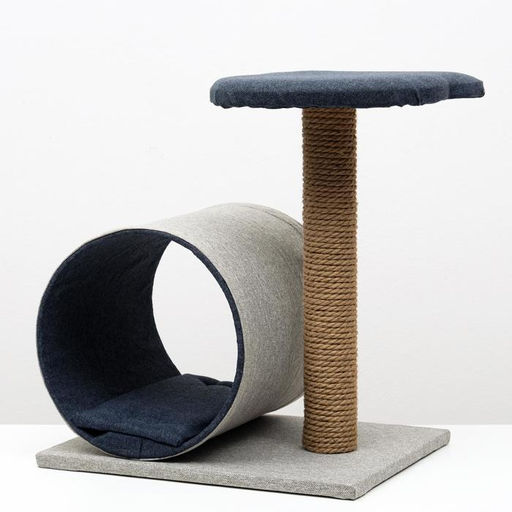 Комплекс для кошек с когтеточкой, с туннелем и полочкой, 44 х 35 х 50 см, рогожка, джут, серо-синий - Пижон фото 2