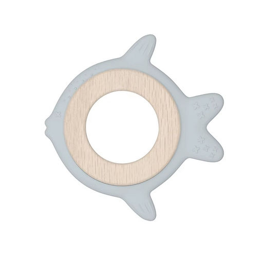Angel dreams. SK2020 Прорезыватель силиконовый с деревянным кольцом "Рыбка" (голубой)