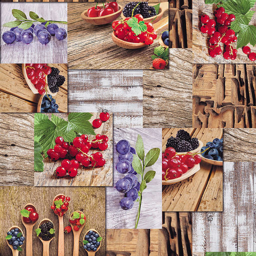 Клеенка столовая на нетканной основе 1,35х20м "Мажор" "Смородина+ложки", ПВХ, яркий рисунок, в рулоне, Россия (цена за м/п)