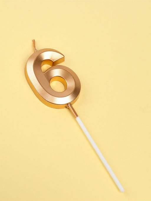 Цена за 2 шт. Свеча в торт на шпажке «Грань», цифра 6, шампань, 5 см