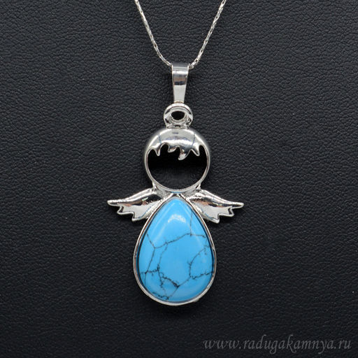 Кулон Ангелочек 25*37мм с бирюзой (имитация)