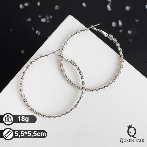 Серьги кольца плетёные QF «Крученый», d=5.5 см, цвет серебро