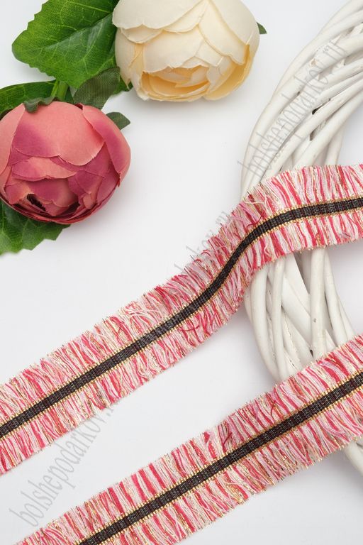 Тесьма отделочная 3 см*5 ярд Бахрома с люрексом (SF-2461) красный/белый