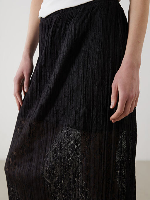 Beli Lastikli Desenli Kad?n Pileli Etek