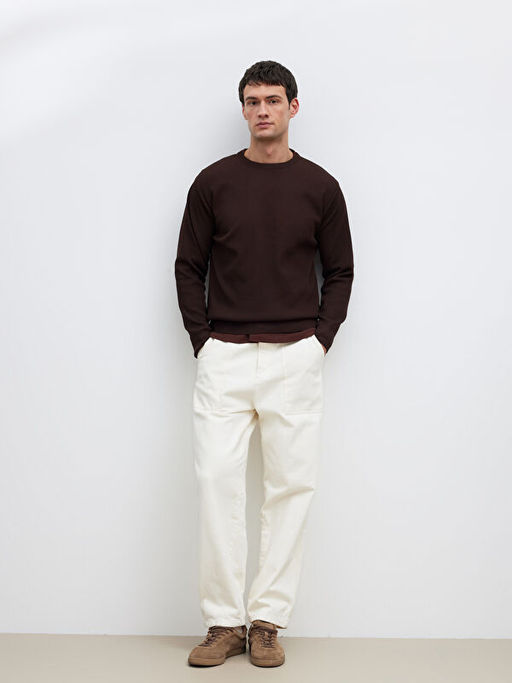 Bisiklet Yaka Fitilli Erkek Triko Kazak