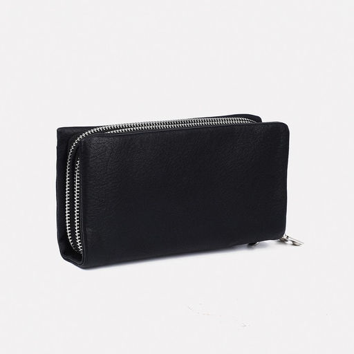 Портмоне мужское на молниях, отдел для купюр, для карт, для монет, цвет чёрный