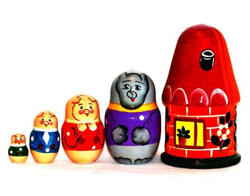 Матрешка "Три поросенка" (5 в 1: дом, волк, 3 поросенка) арт.Р-45/932 (РНИ) /24