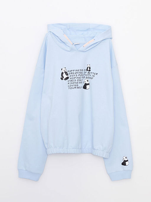 Kap??onlu Bask?l? Uzun Kollu K?z ?ocuk Sweatshirt ve Tayt - Waikiki фото 2