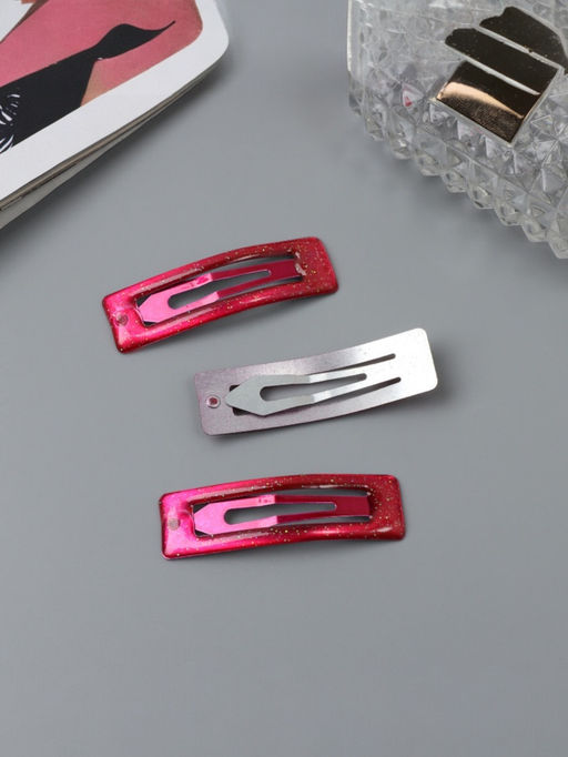 Цена за 6 шт. Заколки для волос «Хэдли», набор 3 шт., прямой, 5 см, розовые