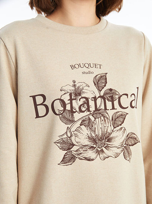 Bisiklet Yaka Bask?l? Kad?n Sweatshirt Tunik
