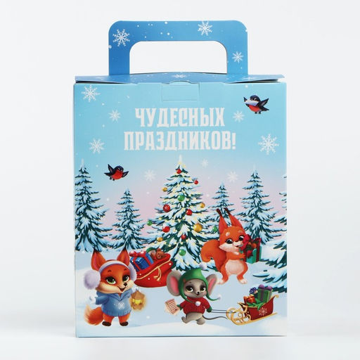 Подарочная коробка новогодняя складная с 3D эффектом Домик новогодний, 18?15?7.5 см