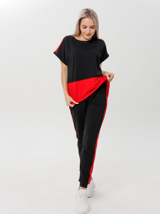 Костюм женский К-209 (футер с лайкрой) Чёрно-красная