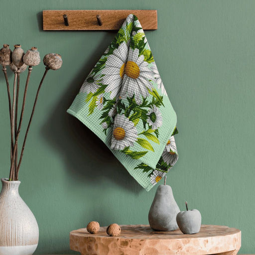 Полотенце 50*60 см вафельное (Ромашки, зеленый)