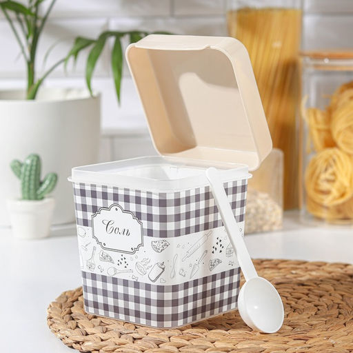 Ёмкость для соли с ложкой Альтернатива «Плетёнка. Соль», 1.2 л, пластик, бежевая