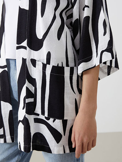 ?al Yaka Desenli Keten G?r?n?ml? Kad?n Kimono