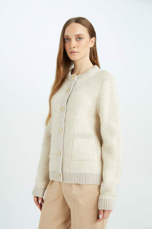 Кардиган стандартного кроя с круглым вырезом - Defacto фото 3