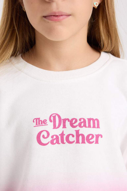 Толстовка оверсайз с широким кроем и круглым вырезом для девочек с градиентным принтом - Defacto фото 5