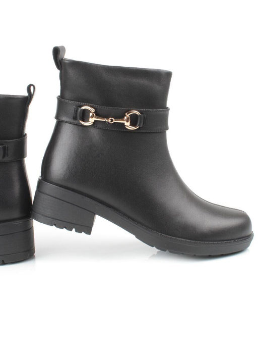 01-5575-1 BLACK Ботинки демисезонные женские (натуральная кожа, натуральная байка)