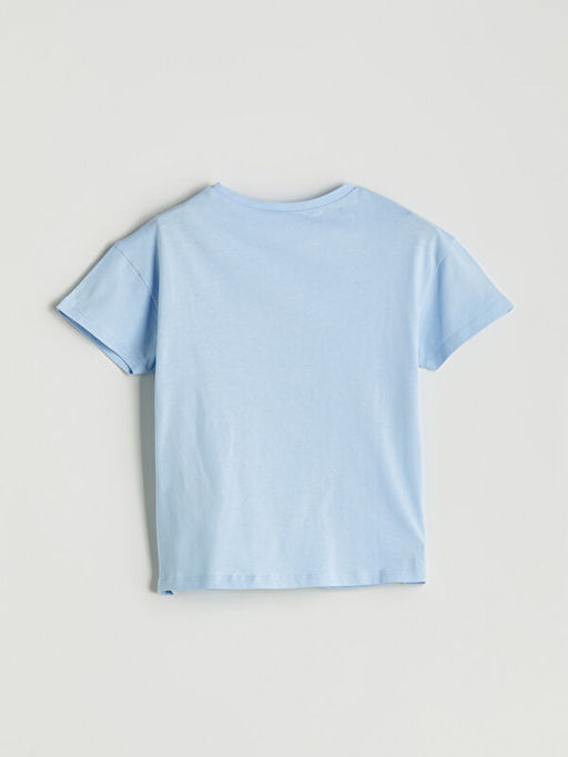 Bisiklet Yaka Stitch Bask?l? K?z ?ocuk Ti??rt