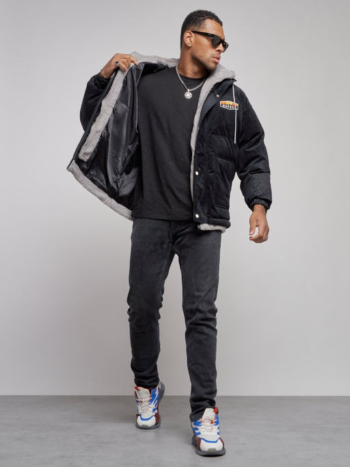 Плюшевая куртка мужская с капюшоном молодежная черного цвета 28117Ch - Mtforce фото 12