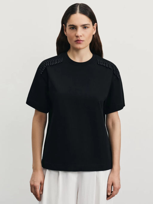 Футболка из хлопка с декоративными бусинами / Zarina фото 4